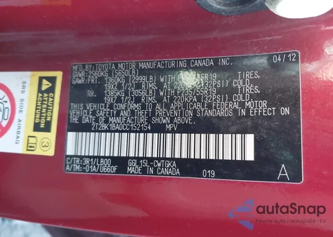 2012 Lexus Rx 350 from USA, damaged, VIN 2T2BK1BA0CC152154